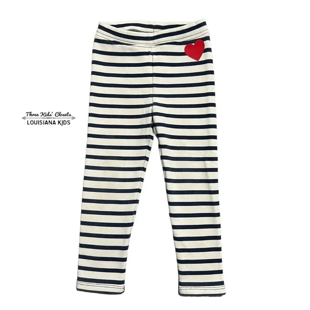 Baby Gap 4Y Navy Striped Heart Cozy Lined Leggings